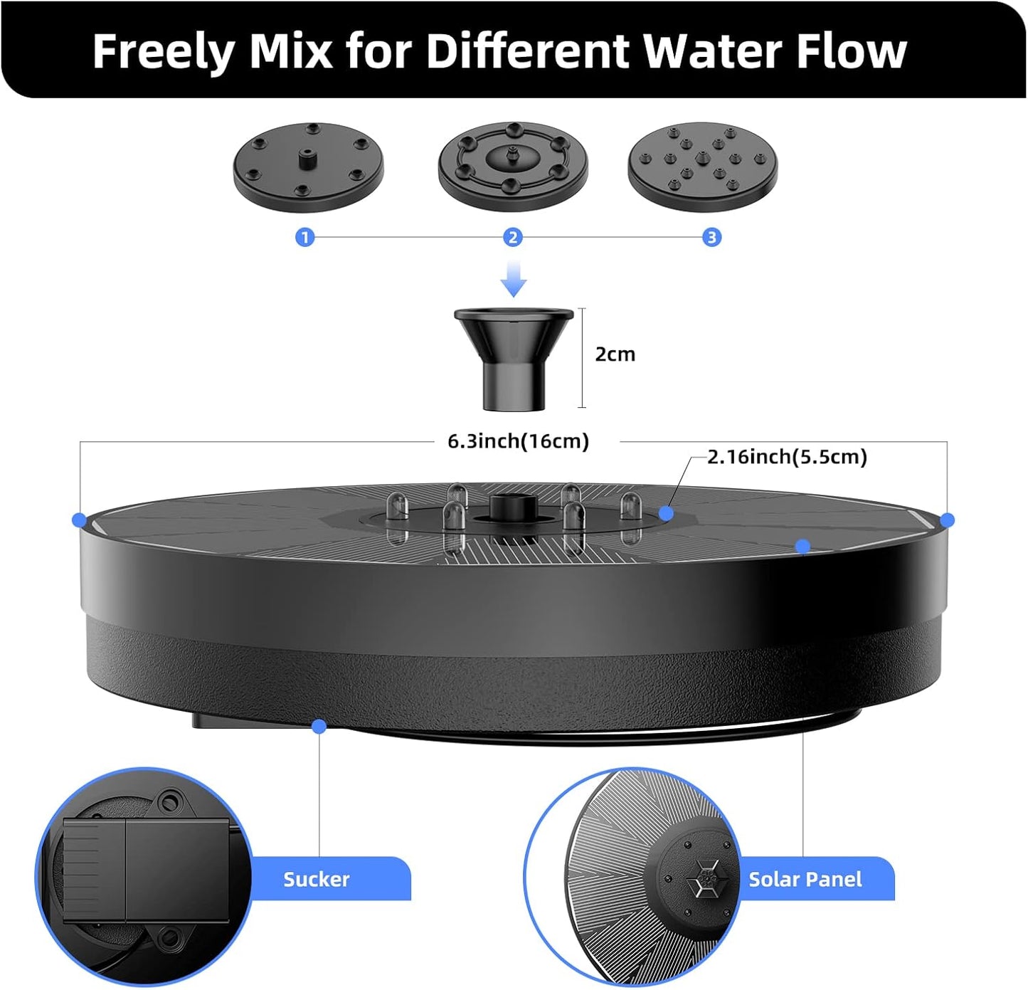 Solar Fountain, Powered Water 4W Pump for Bird Bath with LED Lights