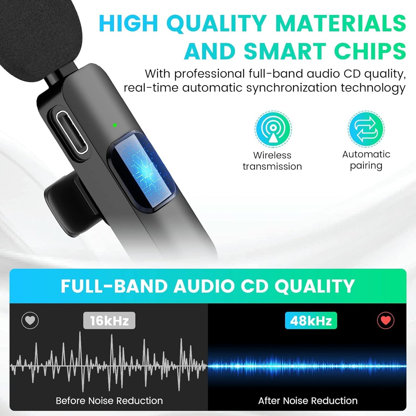 3 in 1 Wireless Clip-on Microphones for iPhone, Camera, Android, iPad, Mini Microphone Video Recording