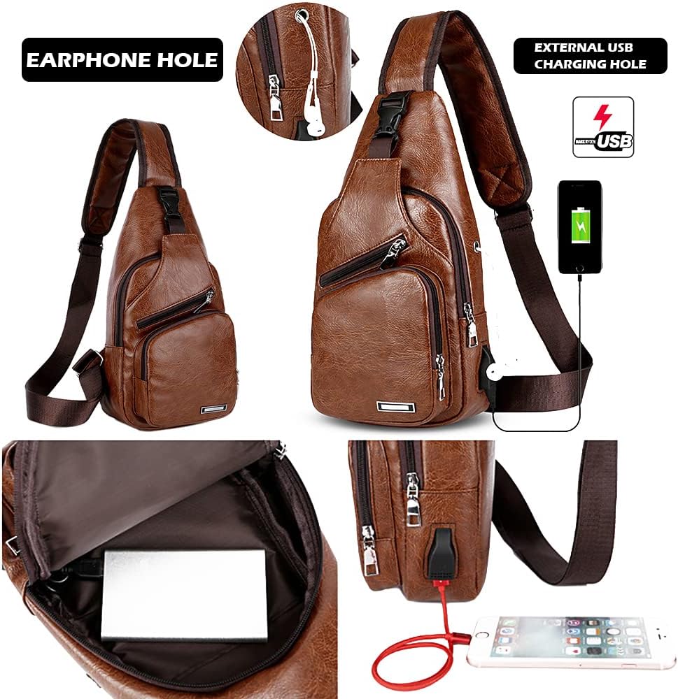 Chest Crossbody Bag Sling Backpack for Men with USB Charge Port