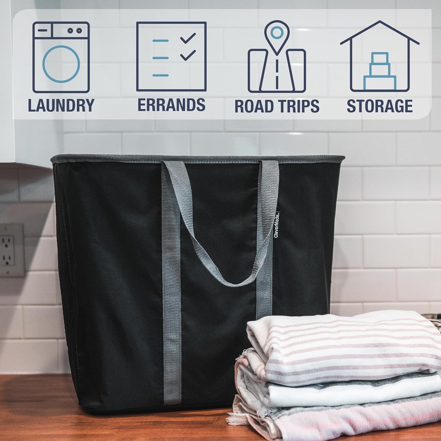 Collapsible Laundry Caddy, Black/Charcoal 2PK - 64L (17 Gal) Large Foldable Laundry Basket