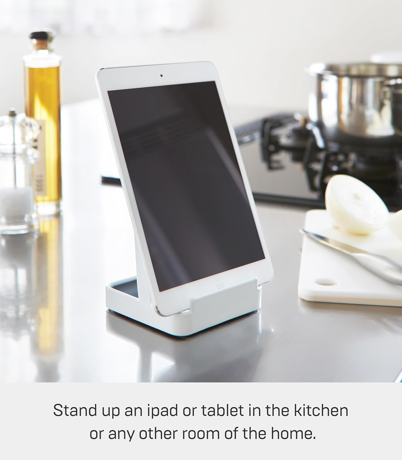 Home Ladle Holder - Lid Stand For Utensils In Kitchen, Steel, Water Resistant, White