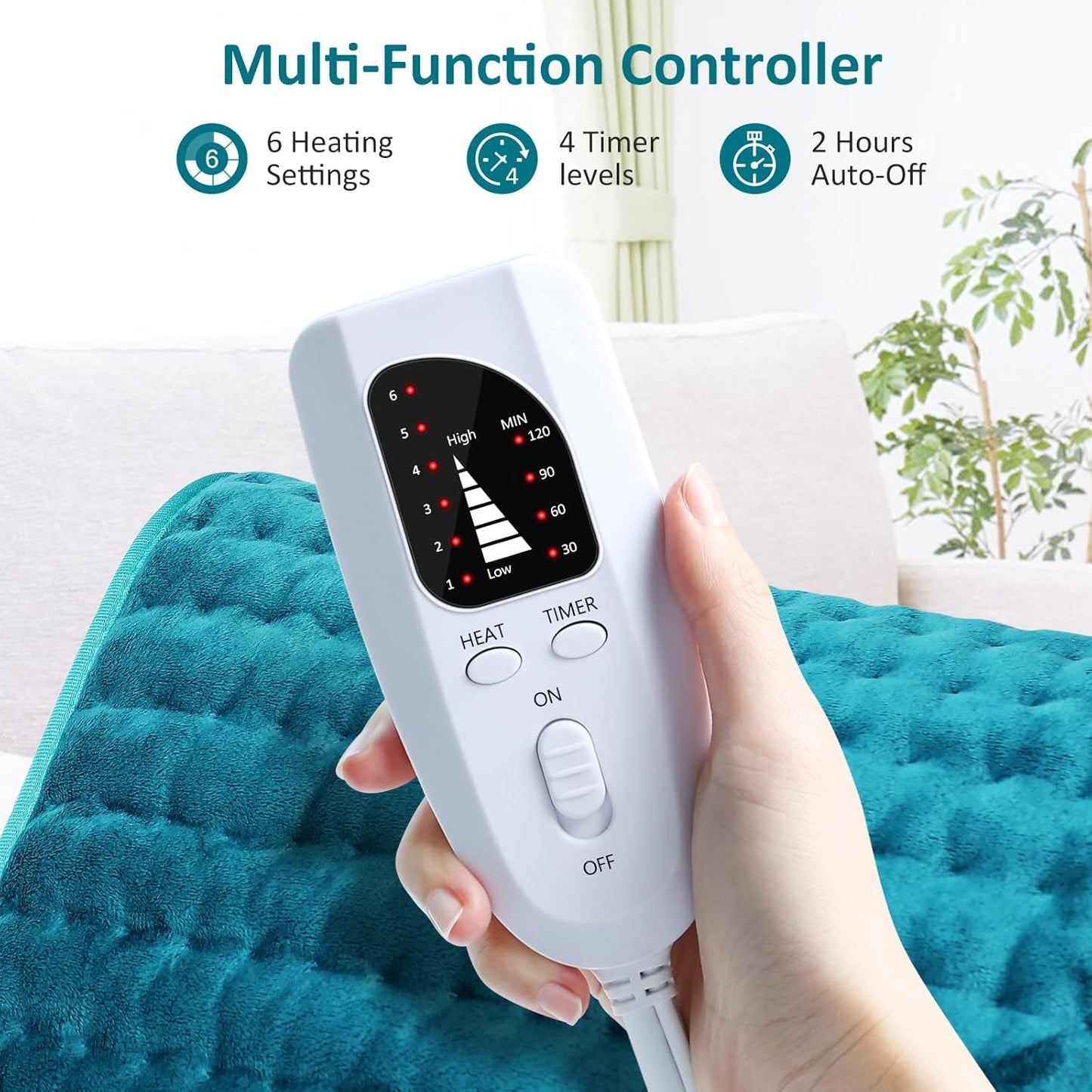 Electric Heating pad for Back/Shoulder/Neck/Knee/Leg Pain Relief, 6 Fast Heating Settings