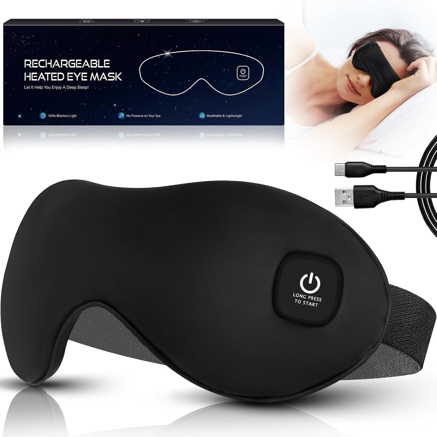 Heated Eye Mask, Cordless Dry Eye Mask Washable Warm Eye Compress Mask with Flaxseed