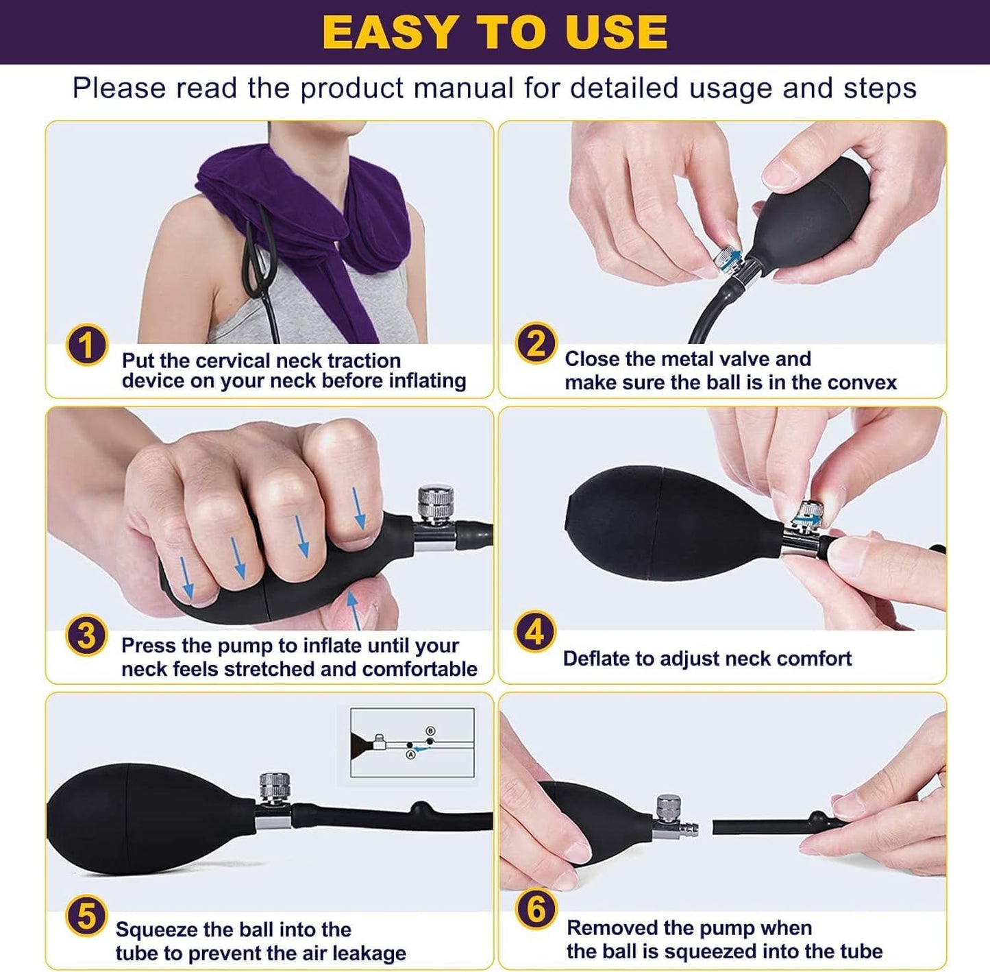 Cervical Traction Device for Neck Pain Relief, Adjustable Inflatable Neck Stretcher Neck Brace, Neck Traction Device for Use Neck Decompression and Neck Tension Relief (Purple)