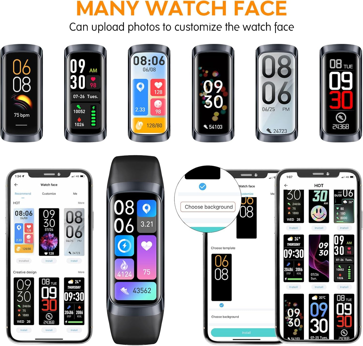 Vital Smart Watch and Fitness Tracker for Men/Women | Sleek Activity Tracker Health Watch for Women | Smart Notifications, Waterproof, Step Counter, Heart Rate Monitor, Blood Pressure Watch