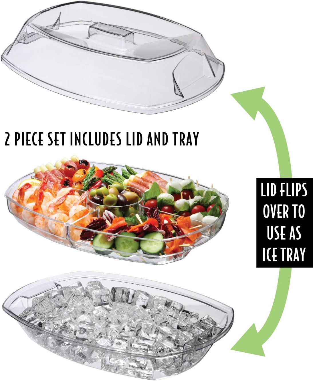 Flip-Lid Appetizers on Ice Tray – 15” Clear Serving Chiller for Parties, Buffet, and Events