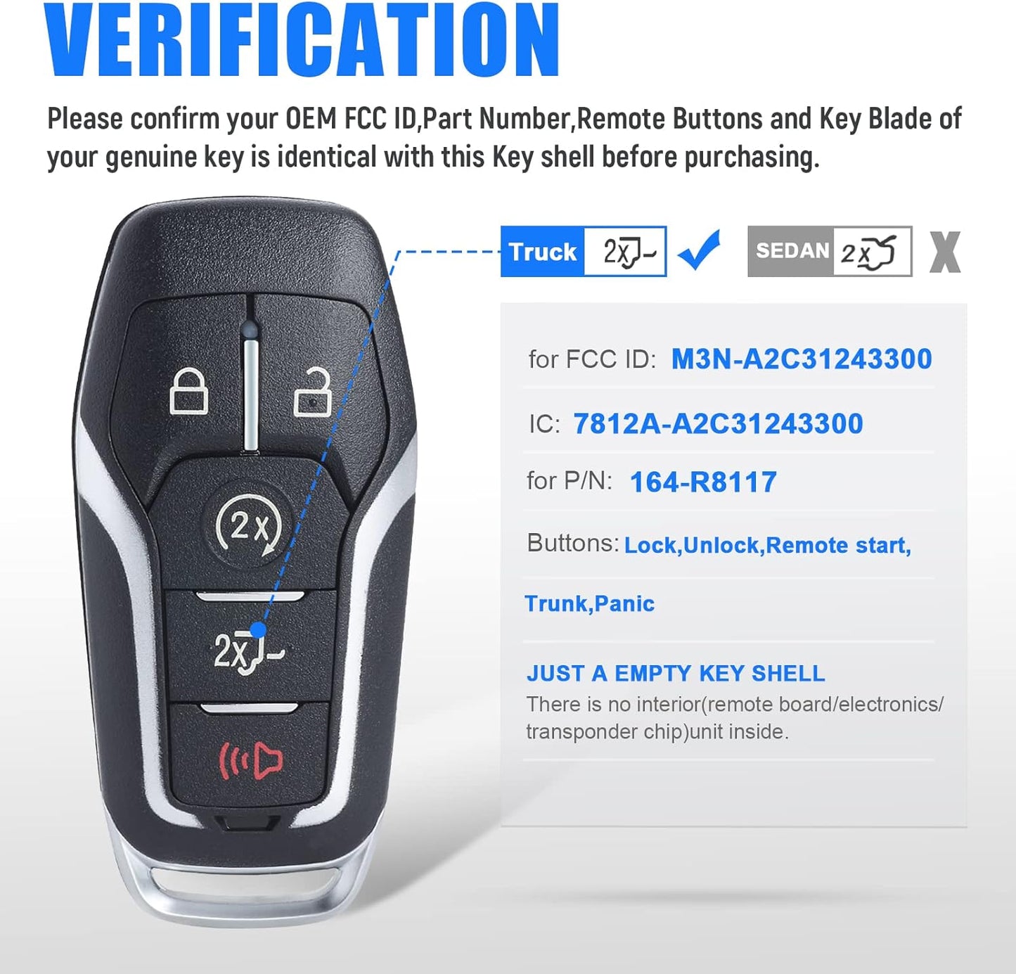 Remote Key Fob Case Shell Cover for Ford F150/F250 2015 2016 2017