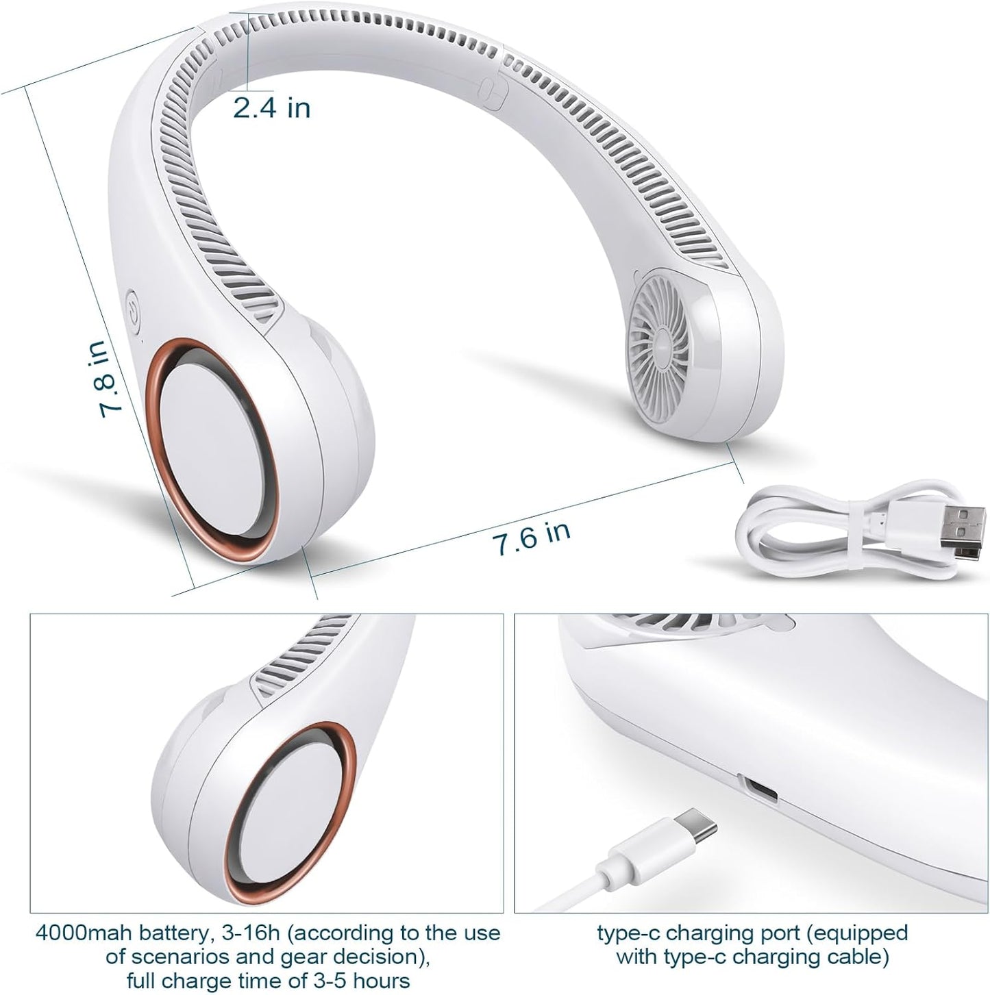 Neck Fan: Portable Personal Neck Cooling Rechargeable Bladeless Fan