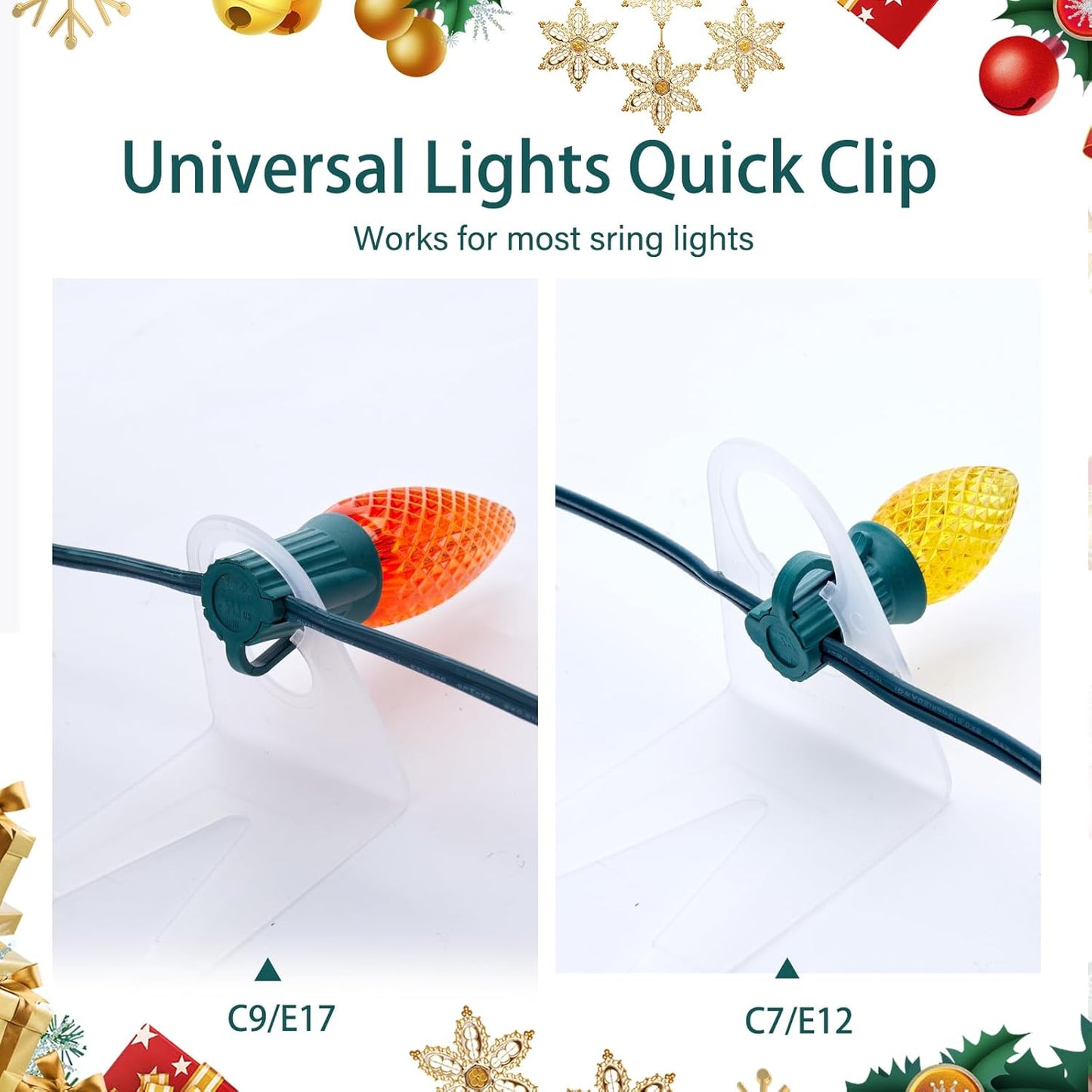 All in One Christmas Light Clips, Universal Gutter Hooks and Shingle Clip for C7, C9 and Mini Lights, 200 Pack