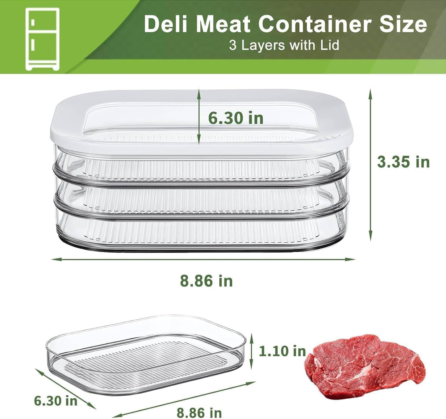 Deli Meat Container, Bacon Lunch Meat Container for Refrigerator