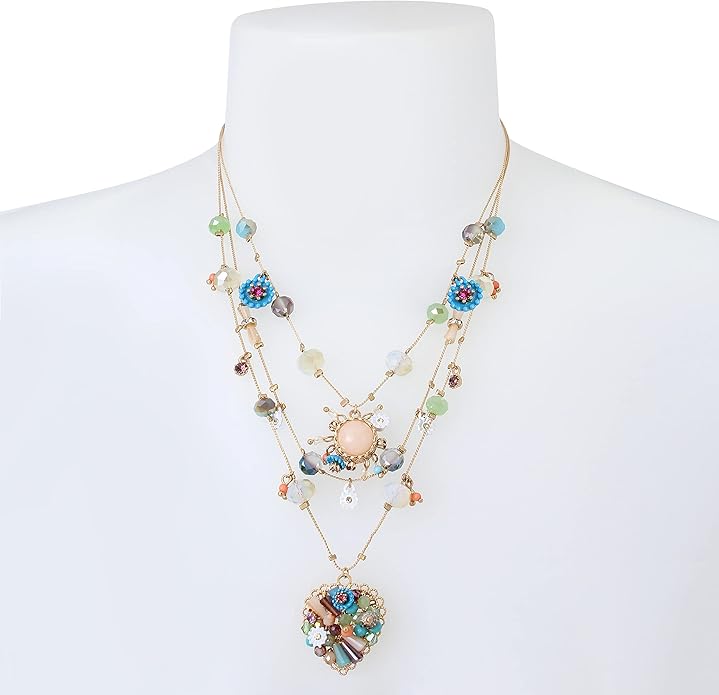 Betsey Johnson Womens Butterfly Charms Layered Necklace