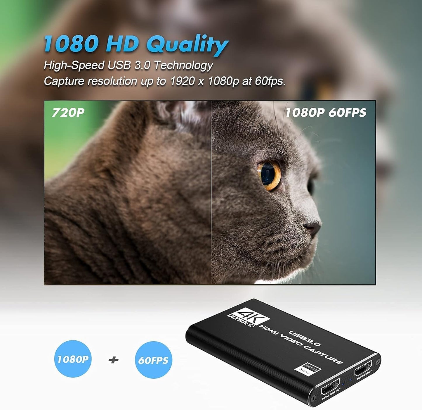 4K HDMI Capture Card USB 3.0 – 1080P 60FPS Video Recorder for Streaming, Gaming, Camera, Switch, PS5, PC