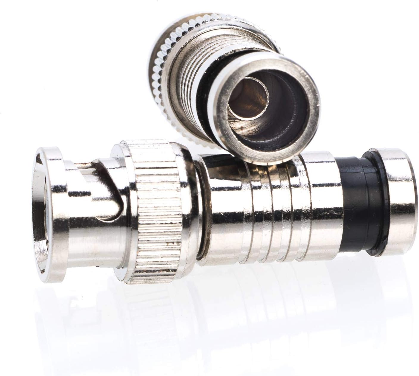 RG59 Male Compression Coax Connector for CCTV Security Camera DVR Systems, All-Metal Construction with Anti-Corrosion Nickel-Plated Finish, 2-Piece Design for Superior RF Integrity – 50 Pack
