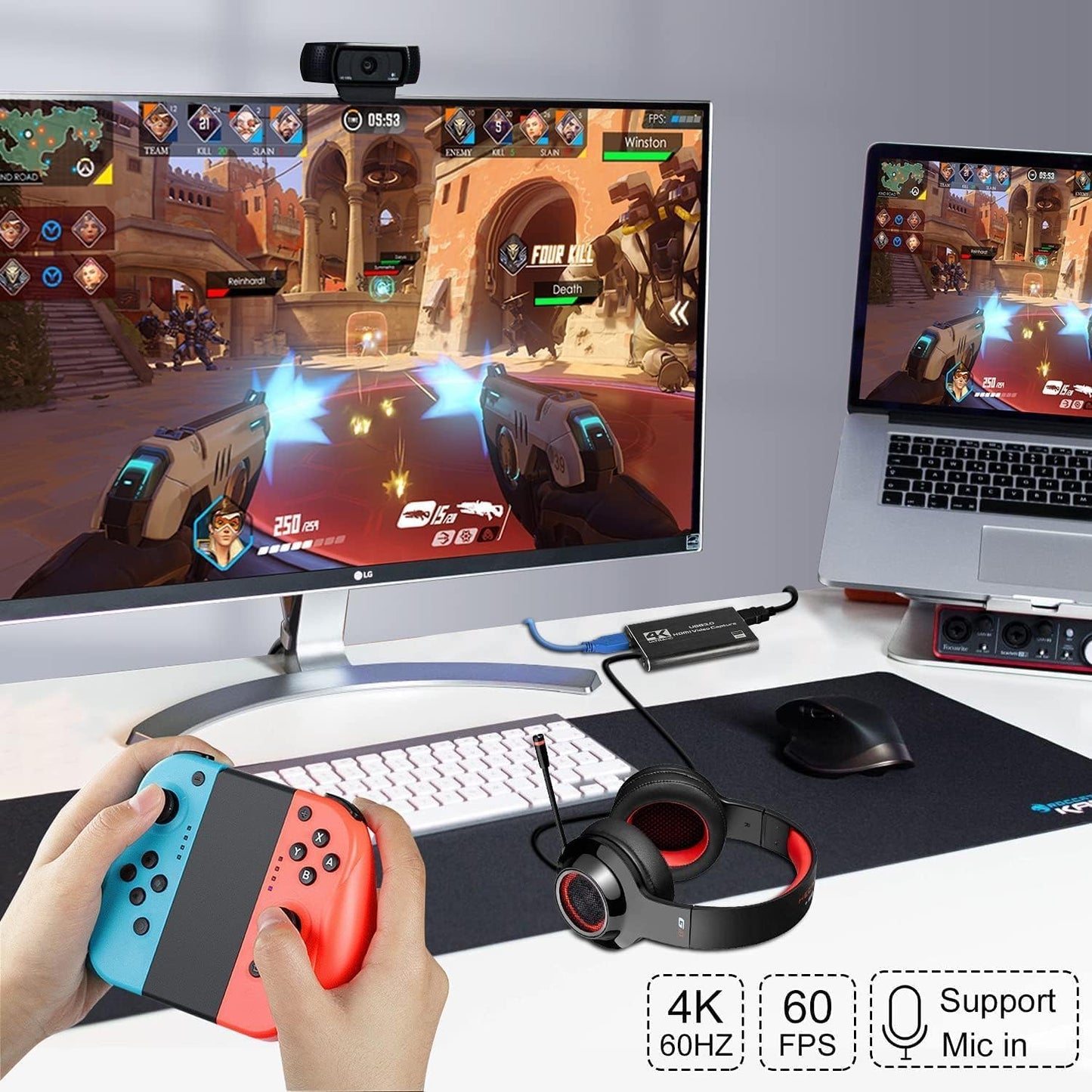 4K HDMI Capture Card USB 3.0 – 1080P 60FPS Video Recorder for Streaming, Gaming, Camera, Switch, PS5, PC