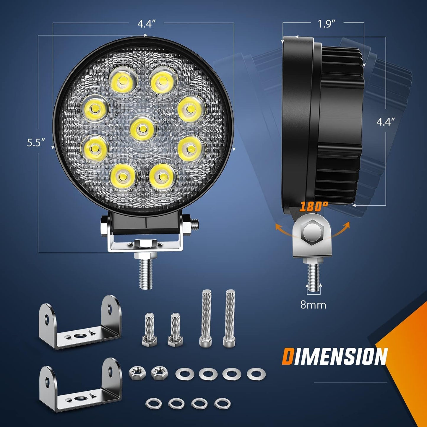 2x 4-Inch LED LIGHT PODS for Offroad fog 6k white lighting. Spot Flood Bright FB225