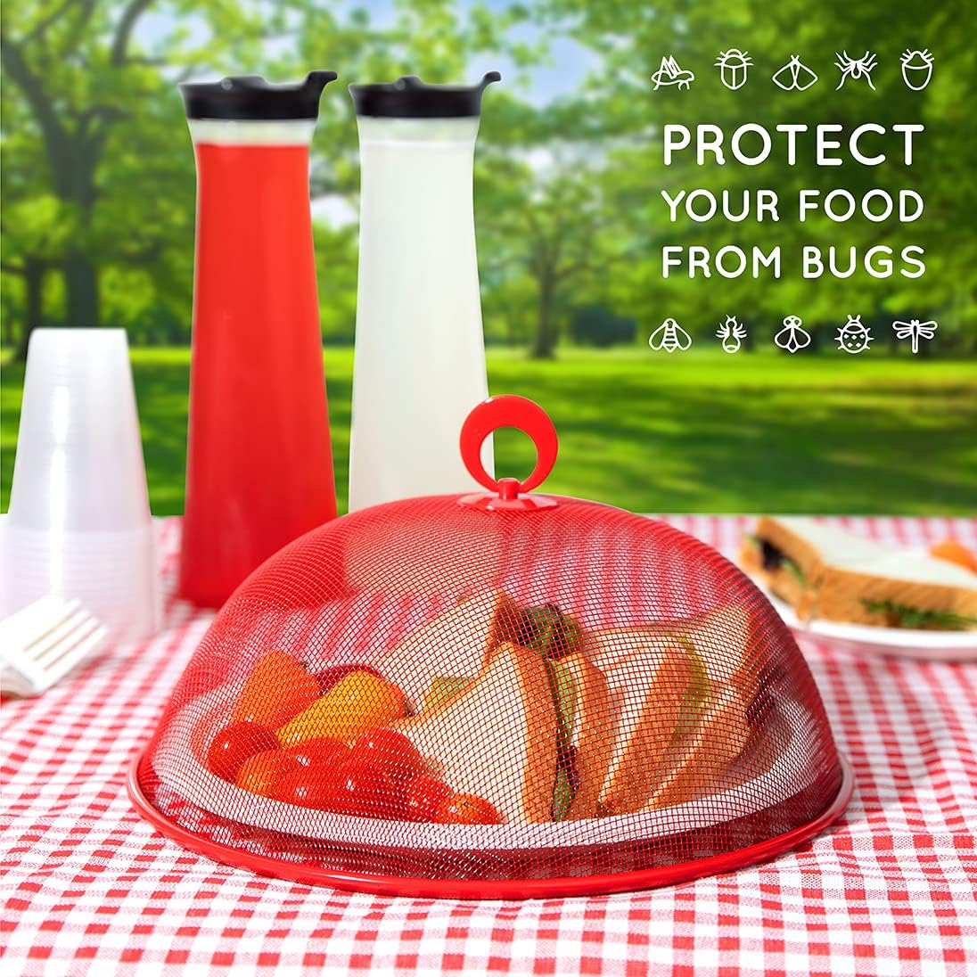 Metal Mesh Screen Food Cover Tent Umbrella, 10.75 inch (3 Pack, Green Blue Red)
