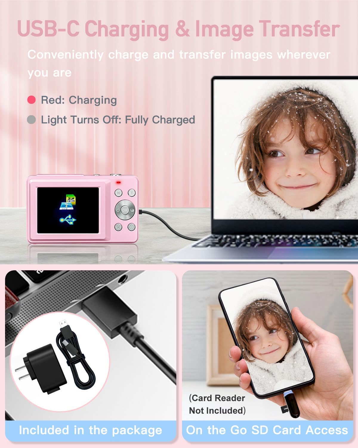 Digital Camera for Kids, 1080P FHD Camera, 44MP Point 32GB Card