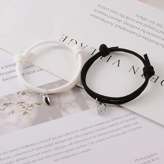 2Pcs Couple Heart Bracelet Rope Braided Distance Magnet Attract Friendship Gift