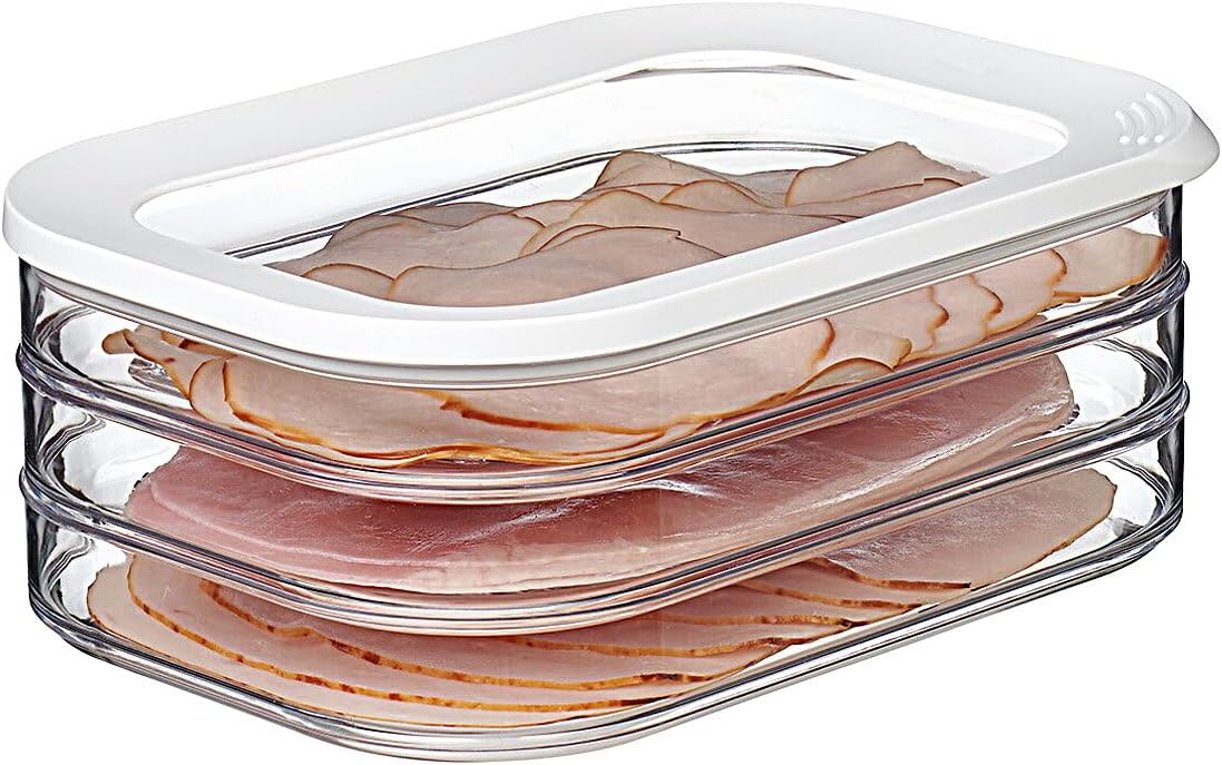 Rounded Food Storage Box with Lid Set of 3 | Ideal for Cold Cuts, Cheese, and More | Stackable design | Transparent Framed Lid | BPA-Free, Nordic White (17oz/500ml)