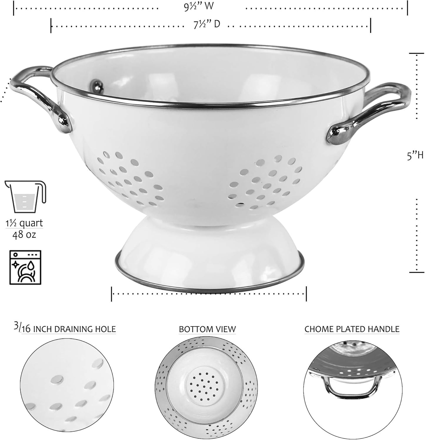 Calypso Basics by Reston Lloyd Powder Coated Enameled Colander, 1.5 Quart, White