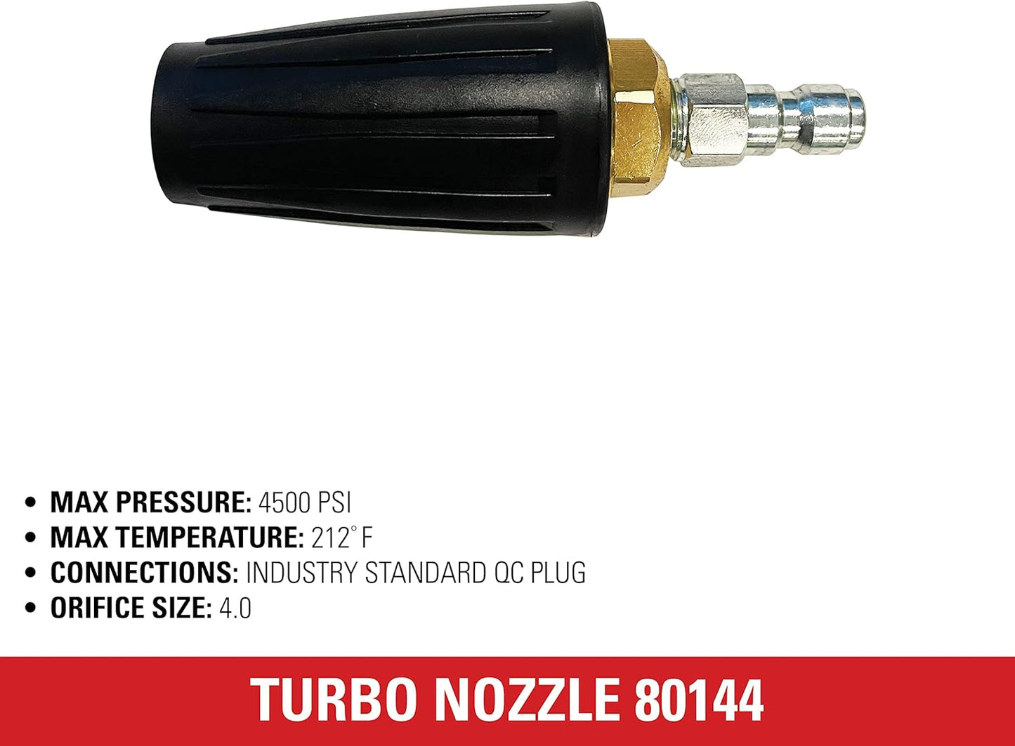Cleaning 80144 4500 PSI Universal Turbo Pressure Washer Nozzle, 1/4-Inch Quick Connect, Hot- or Cold-Water Use