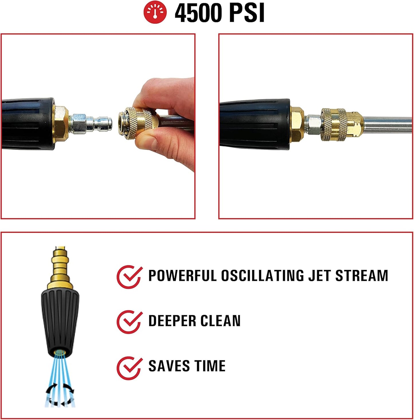 Cleaning 80144 4500 PSI Universal Turbo Pressure Washer Nozzle, 1/4-Inch Quick Connect, Hot- or Cold-Water Use