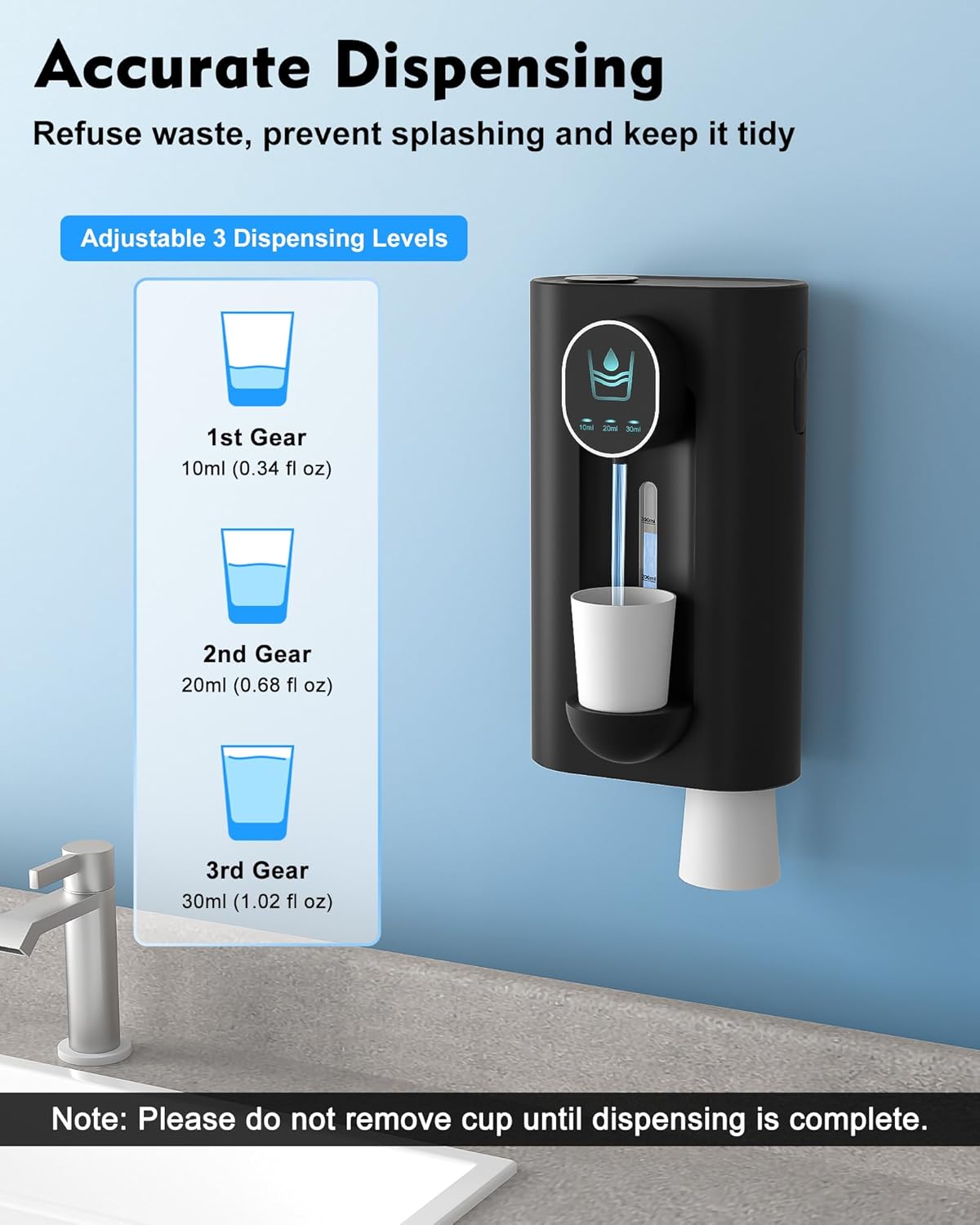 Automatic Mouthwash Dispenser for Bathroom, 18.26Oz Wall Mounted Mouth Wash Dispenser with Magnetic Cups