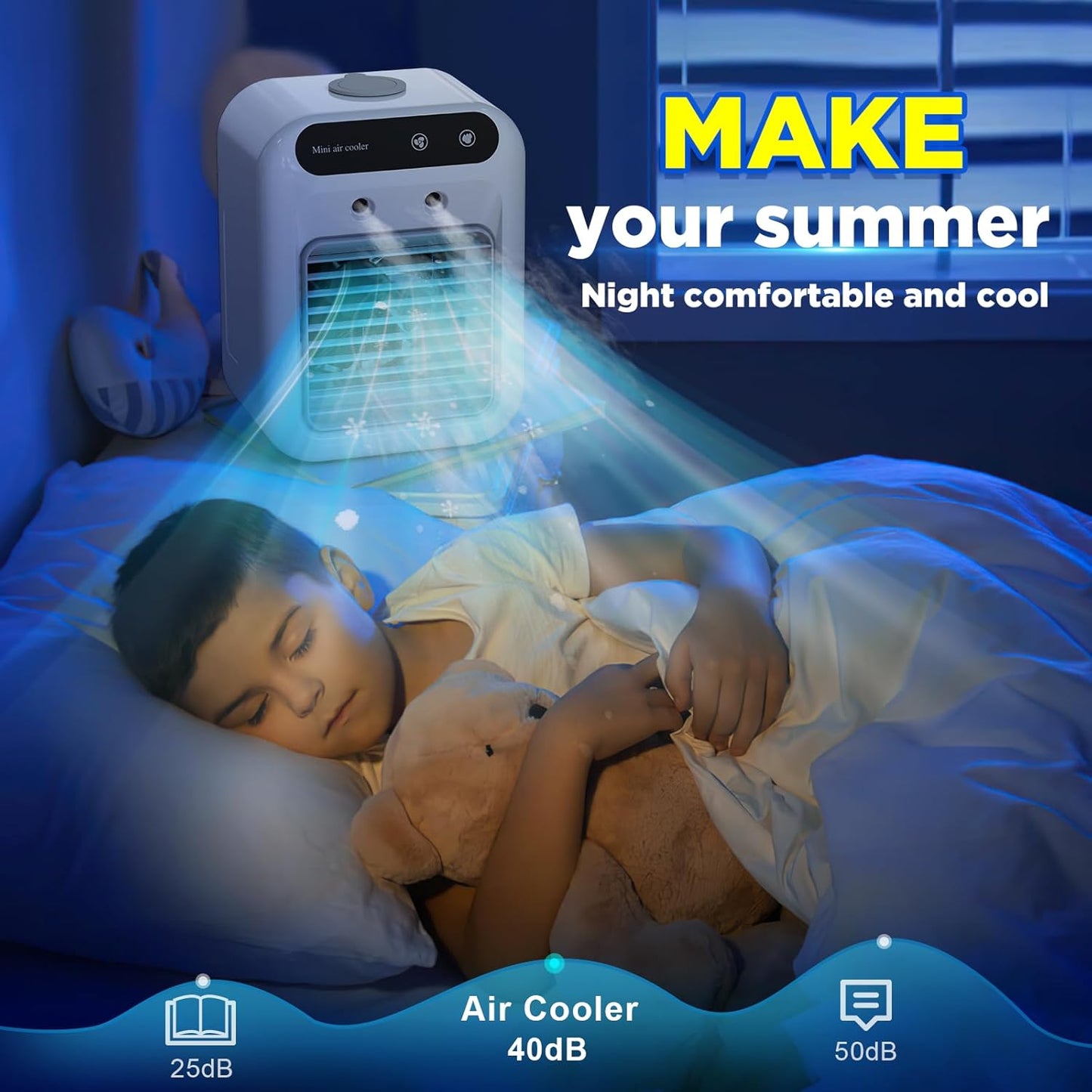Portable Air Conditioners, 3-In-1 Cooling Fan Air Conditioner with 2-Speed Mist & Fan, Built-In 1800mah Battery, 500ml Water Tank, Portable Air Cooler for Traveling, Office, Living Room, Bedroom