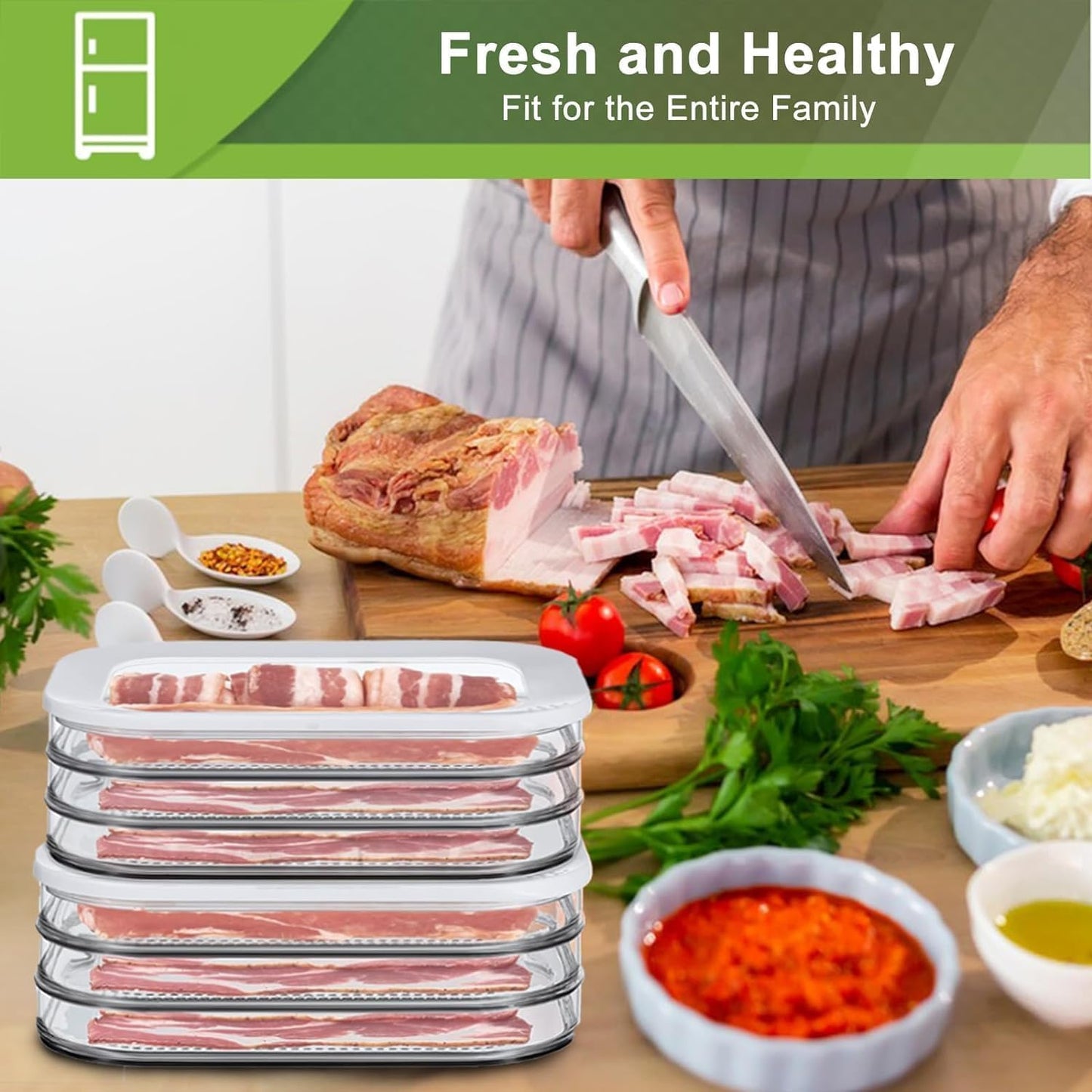 Deli Meat Container, Bacon Lunch Meat Container for Refrigerator