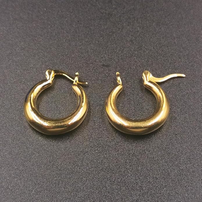 Chunky Gold Plated Hoop Earrings – Small Smooth Circle Hoops for Women