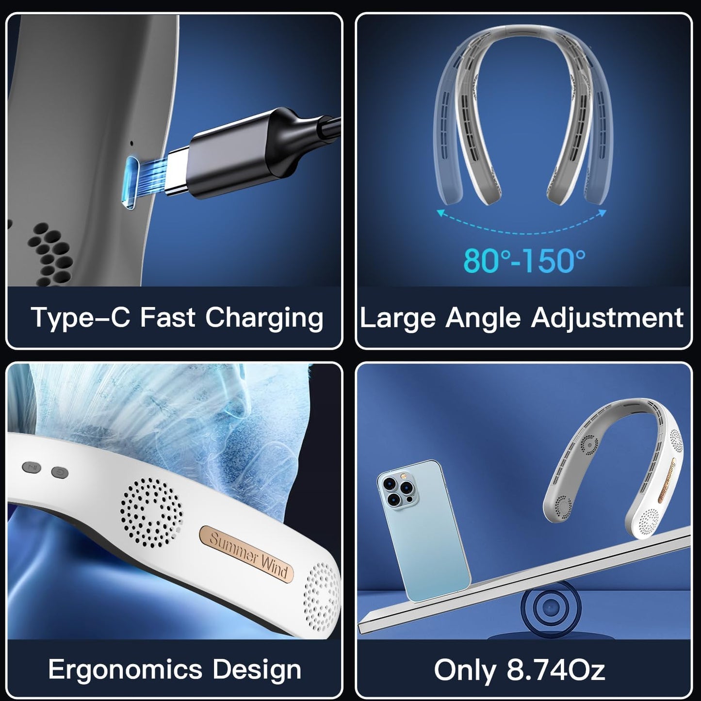 Neck Fan 4 Turbo 6000mAh Portable Neck Fan 360°Cooling Airflow Bladeless Neck Fan