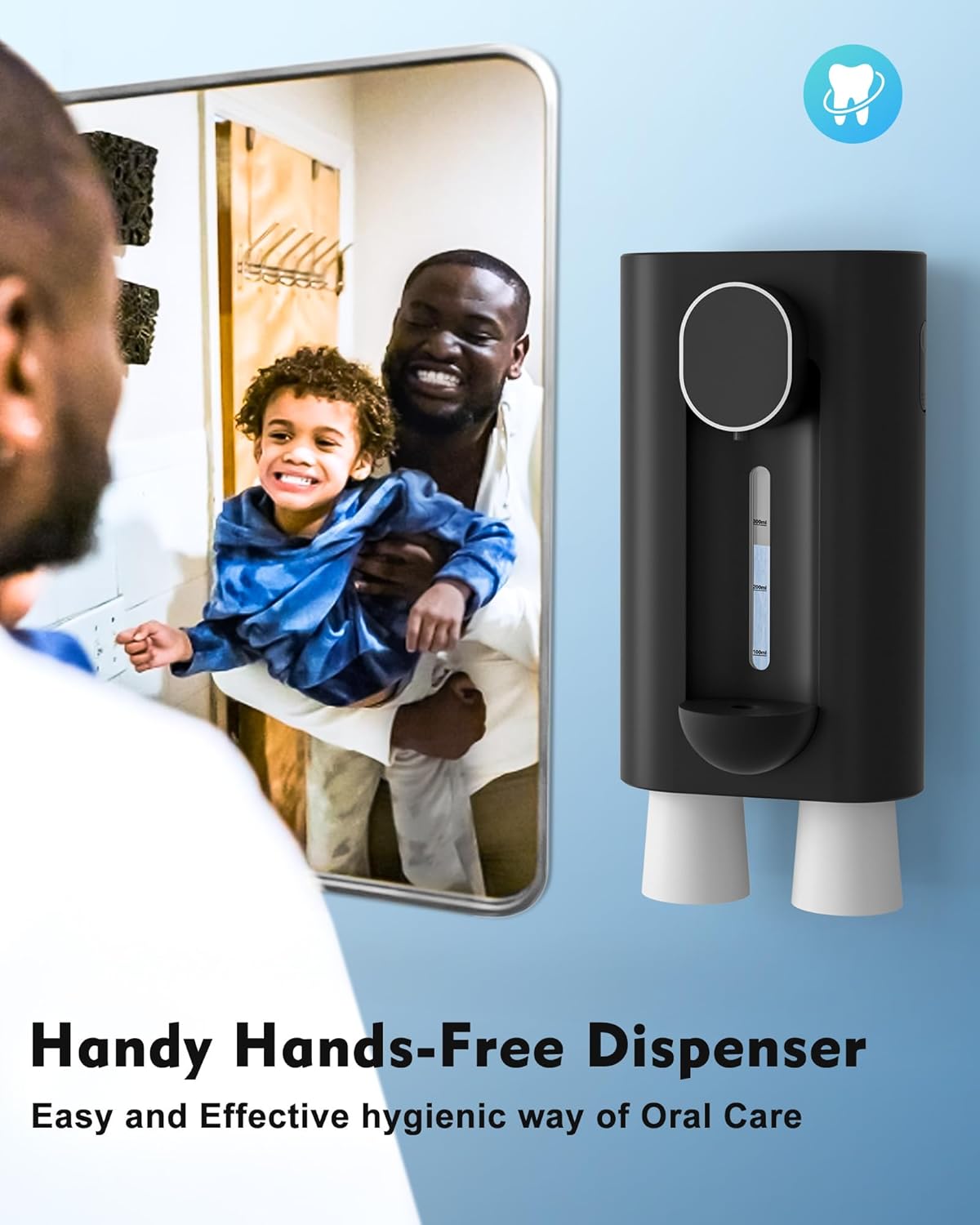 Automatic Mouthwash Dispenser for Bathroom, 18.26Oz Wall Mounted Mouth Wash Dispenser with Magnetic Cups