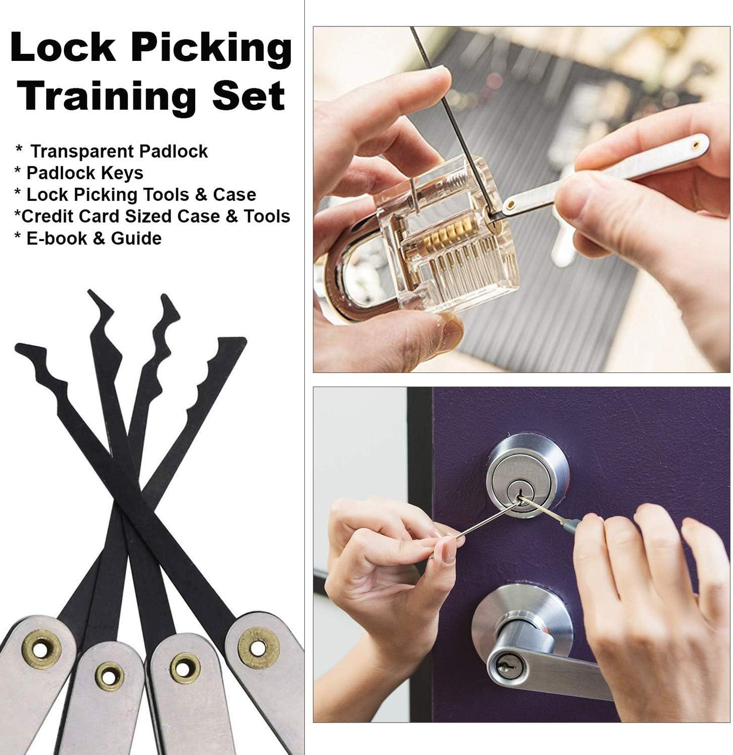 Lockpicking Practice Set β 15 PCS Stainless Steel Tools with Transparent Training Locks