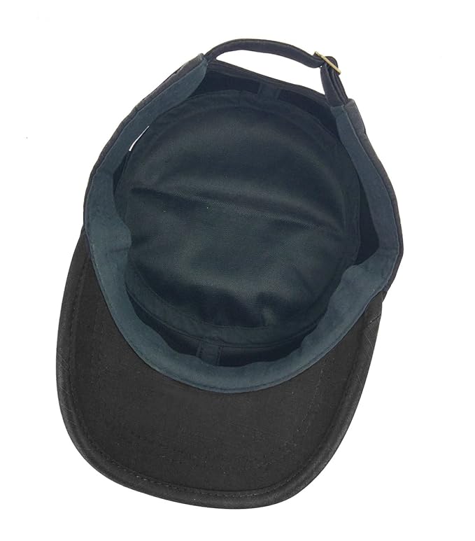 Black Cadet Army Cap – Washed Cotton Military Flat Top Hat, Adjustable One Size Fits All