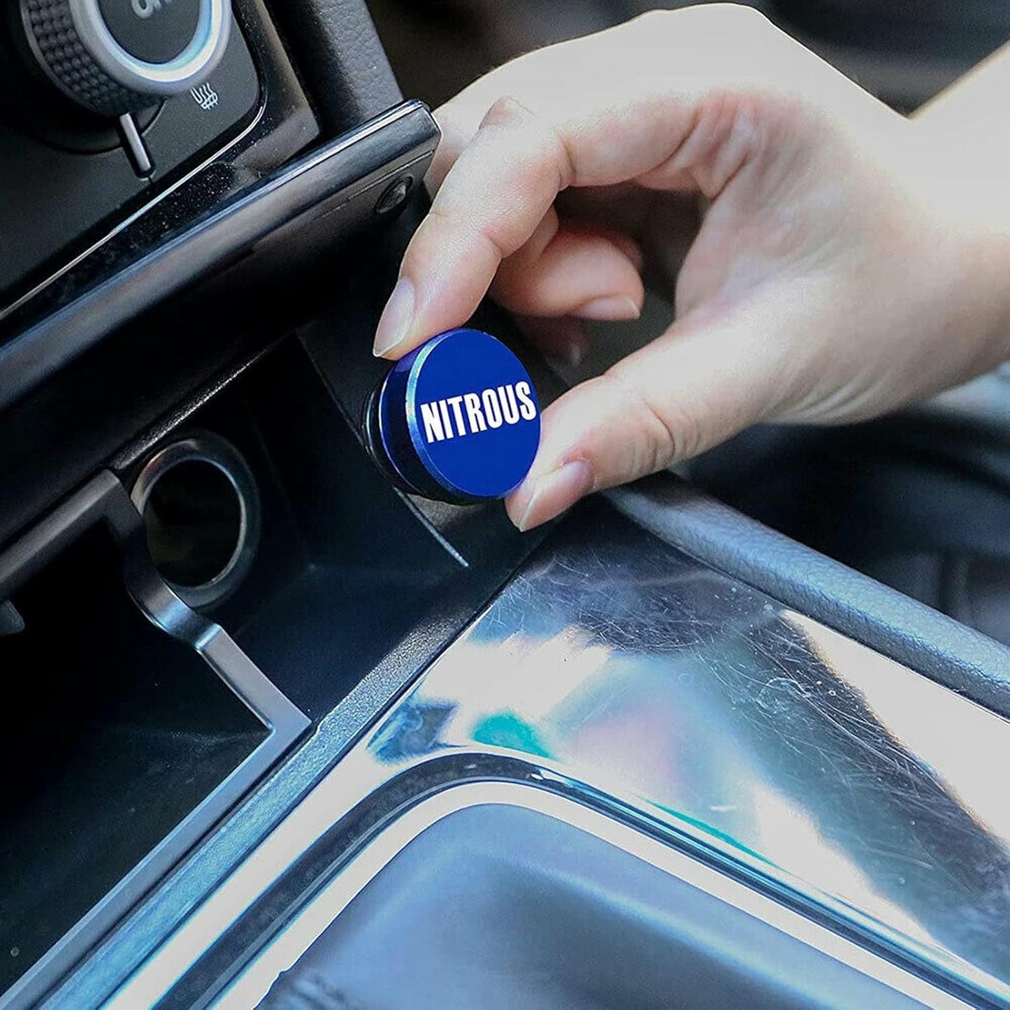 Nitrous Cigarette Lighter Push Button Plug Replacement Cover, Aluminum Blue, Fit Cars Trucks SUVs with 12V Power Source