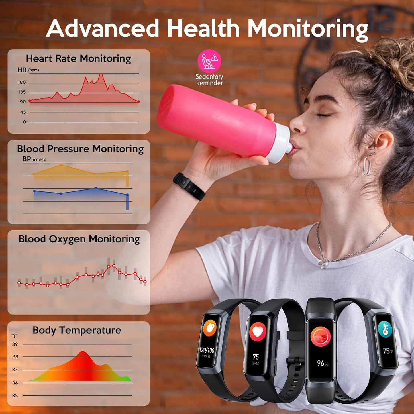 Vital Smart Watch and Fitness Tracker for Men/Women | Sleek Activity Tracker Health Watch for Women | Smart Notifications, Waterproof, Step Counter, Heart Rate Monitor, Blood Pressure Watch