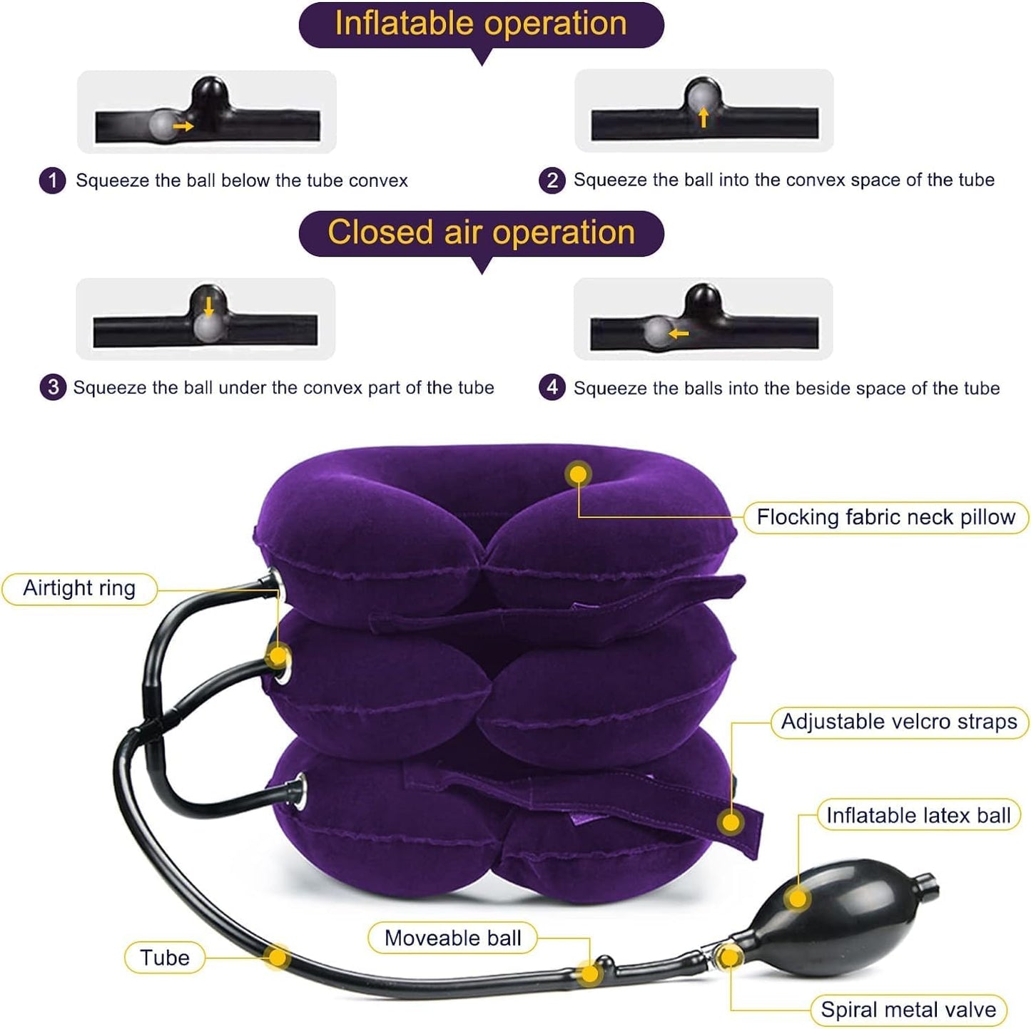 Cervical Traction Device for Neck Pain Relief, Adjustable Inflatable Neck Stretcher Neck Brace, Neck Traction Device for Use Neck Decompression and Neck Tension Relief (Purple)