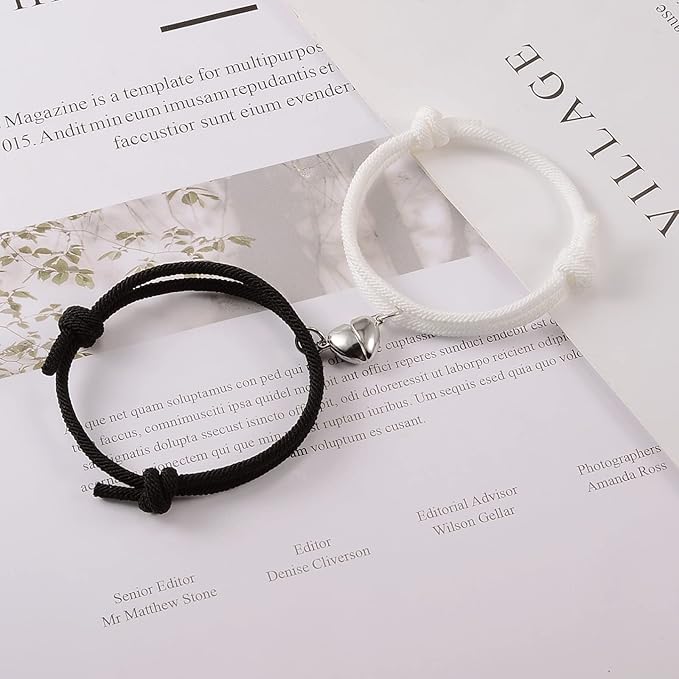 2Pcs Couple Heart Bracelet Rope Braided Distance Magnet Attract Friendship Gift
