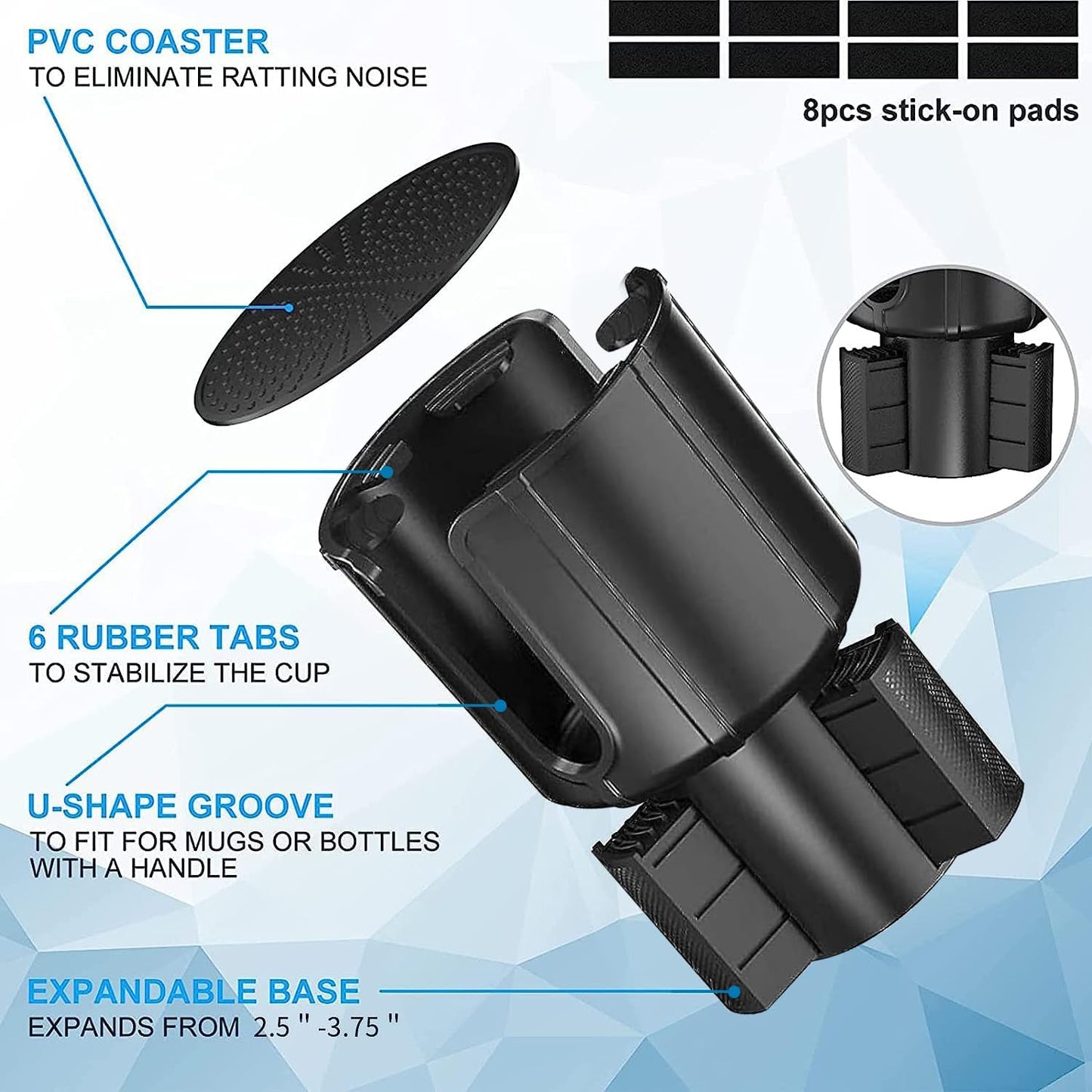 2-Pack Car Cup Holder Expander Adapter | Adjustable Base Fits 3.2”–3.8” Bottles | Compatible with Yeti, Hydro Flask, More