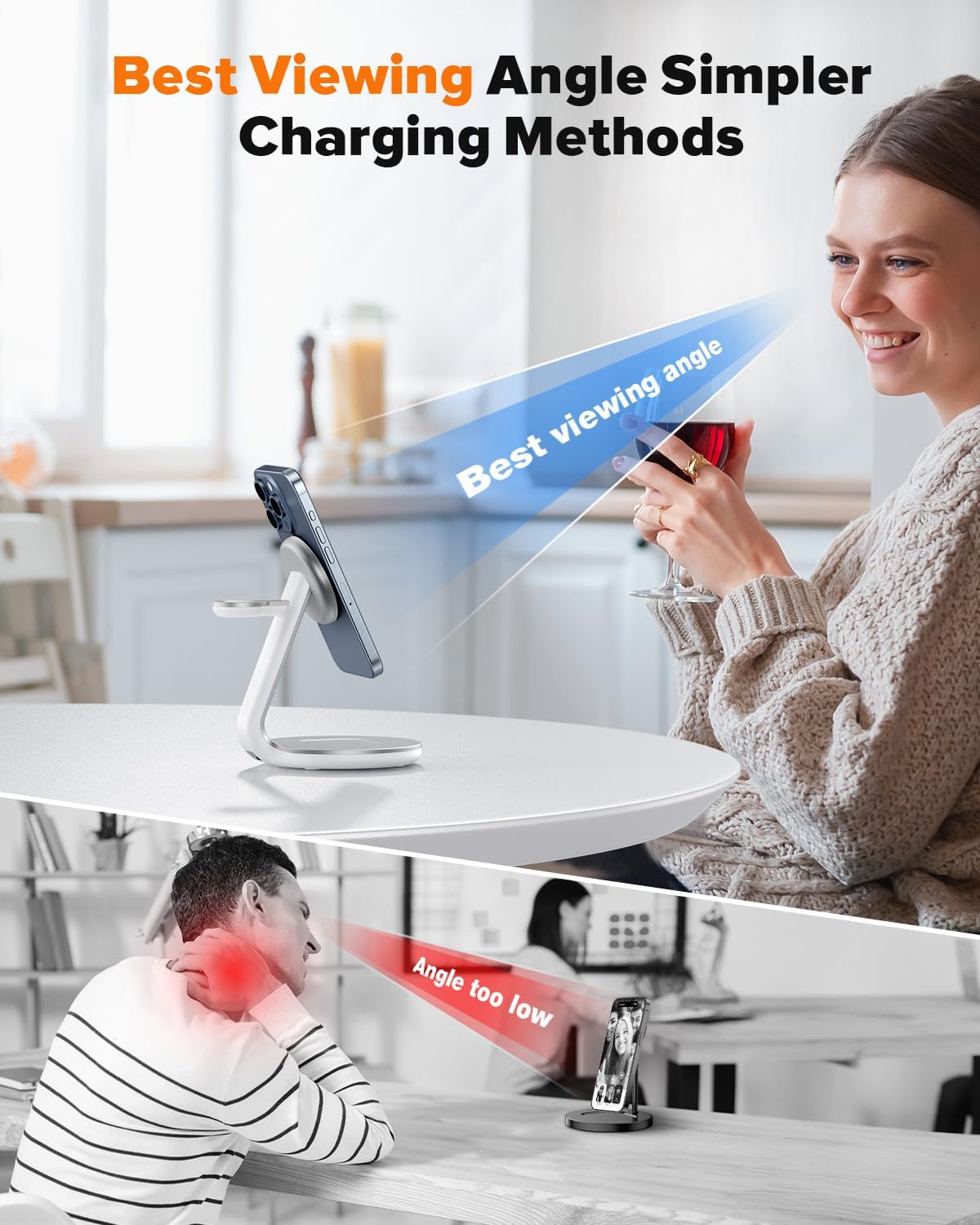 3 in 1 Charging Station for Apple Devices, Mag - Safe Charger Stand,15 W Fast Magnetic Charger Wireless Compatible for iPhone 16 15 14 13 12 Pro/Max/Plus/Mini, AirPods Pro/3/2, iWatch 9/8/7/6/SE/5/4