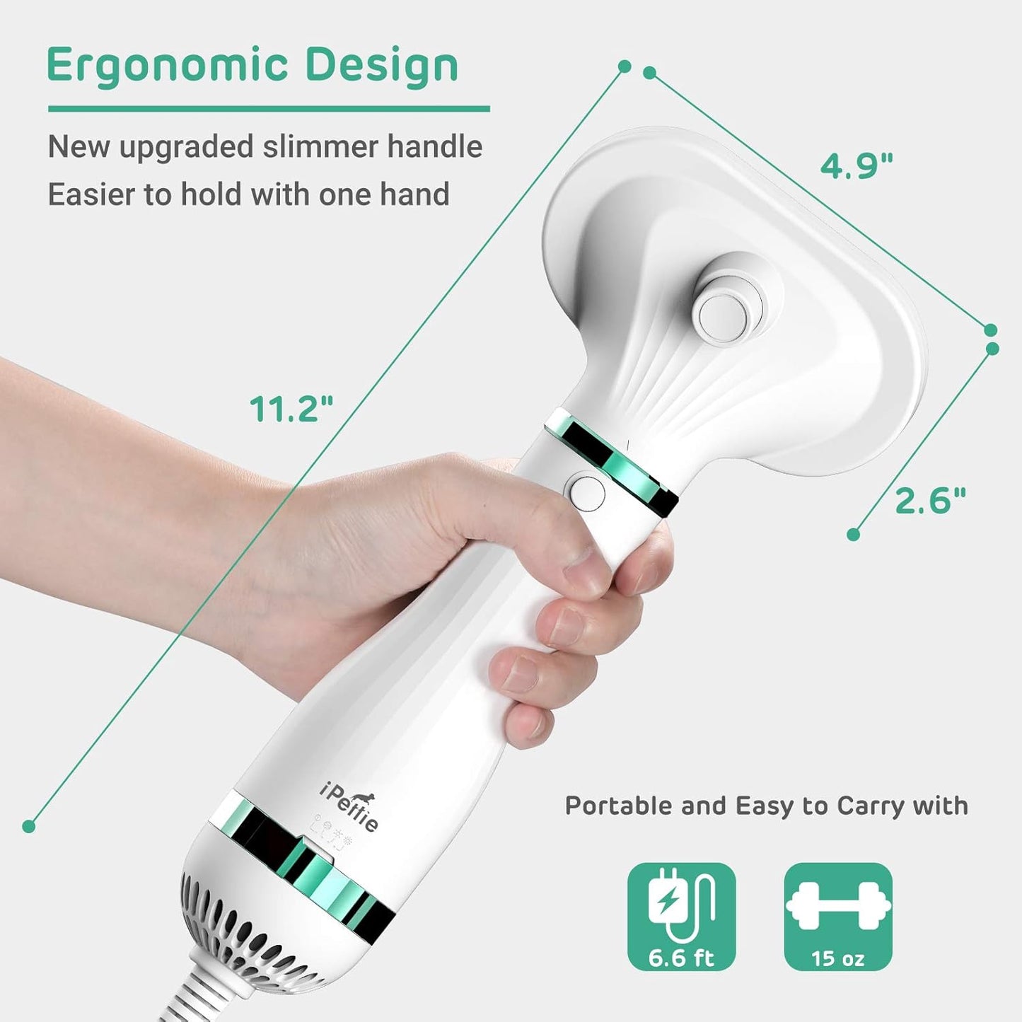 Pet Hair Dryer 2 with Slicker Brush, 3 Heat Settings, One-Button Hair Removal