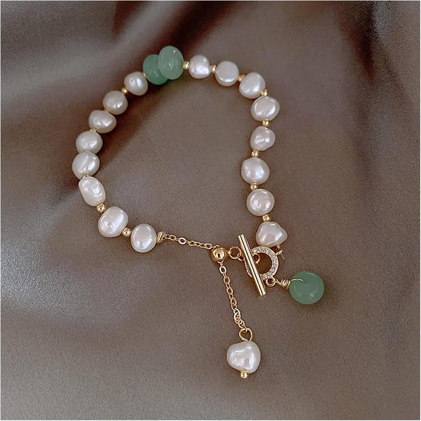 18K Gold Irregular Freshwater Pearl Bracelet Adjustable Bangle Women Jewellery