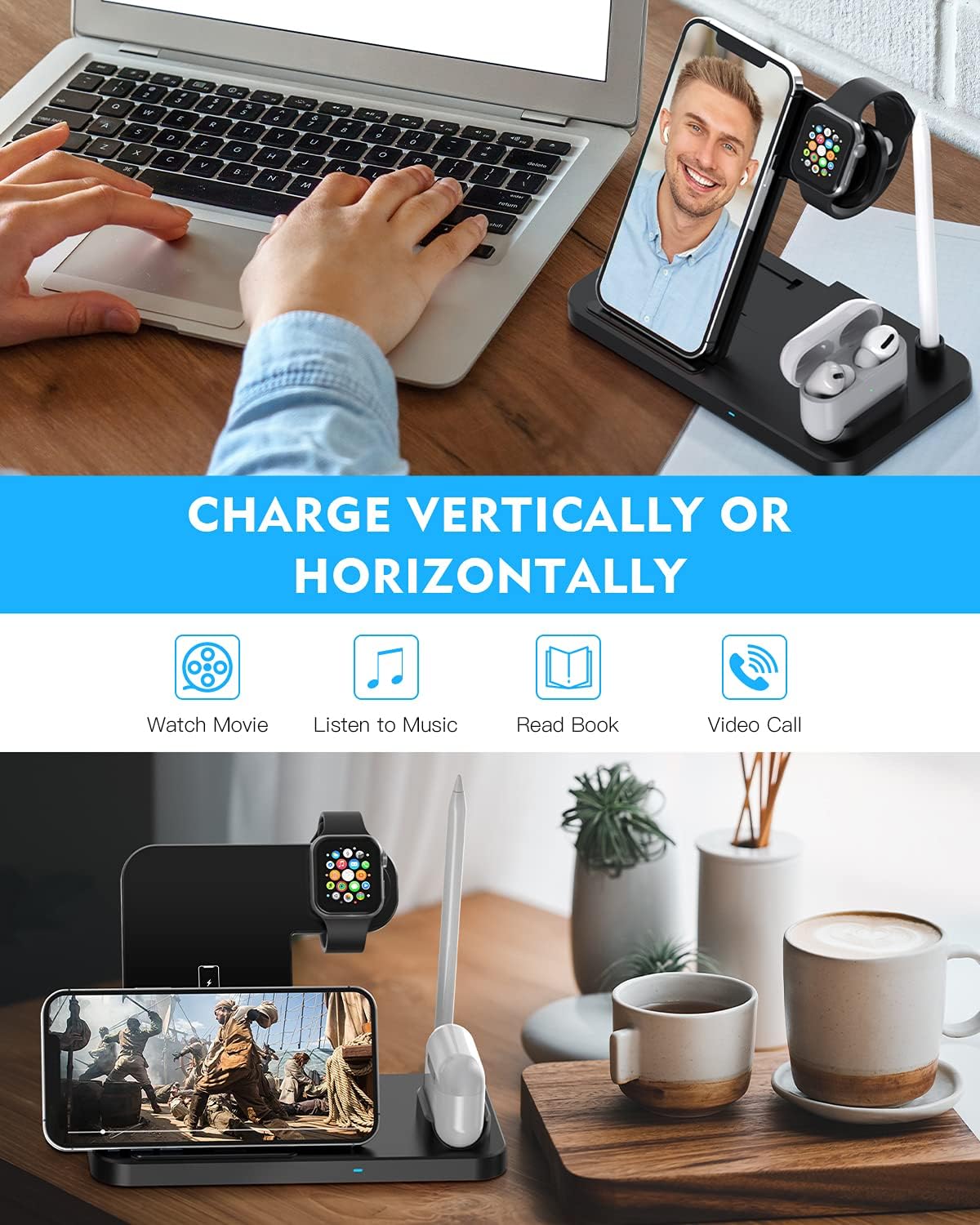 Wireless Charging Station - 4 in 1 Wireless Charger Charging Stand