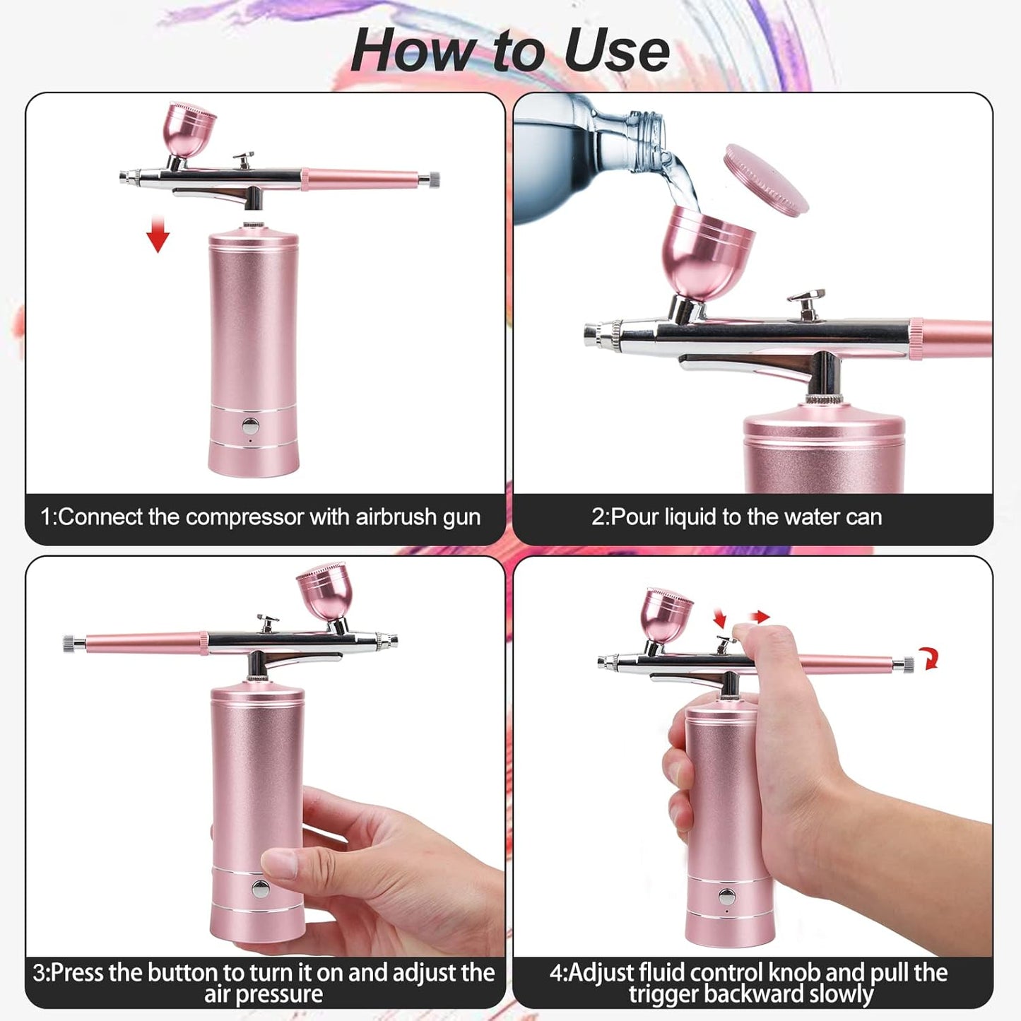 Airbrush-Kit Rechargeable Cordless Airbrush Compressor Nail Art, Cake Decor, Makeup, Model Painting