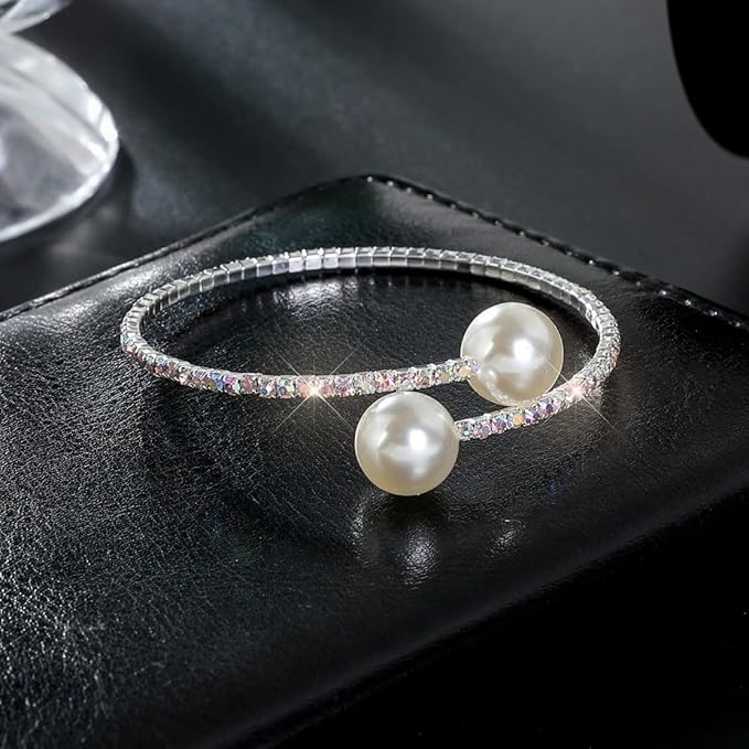 Elegant Pearl Silver Bangle Bracelet for Women – Minimalist Jewelry