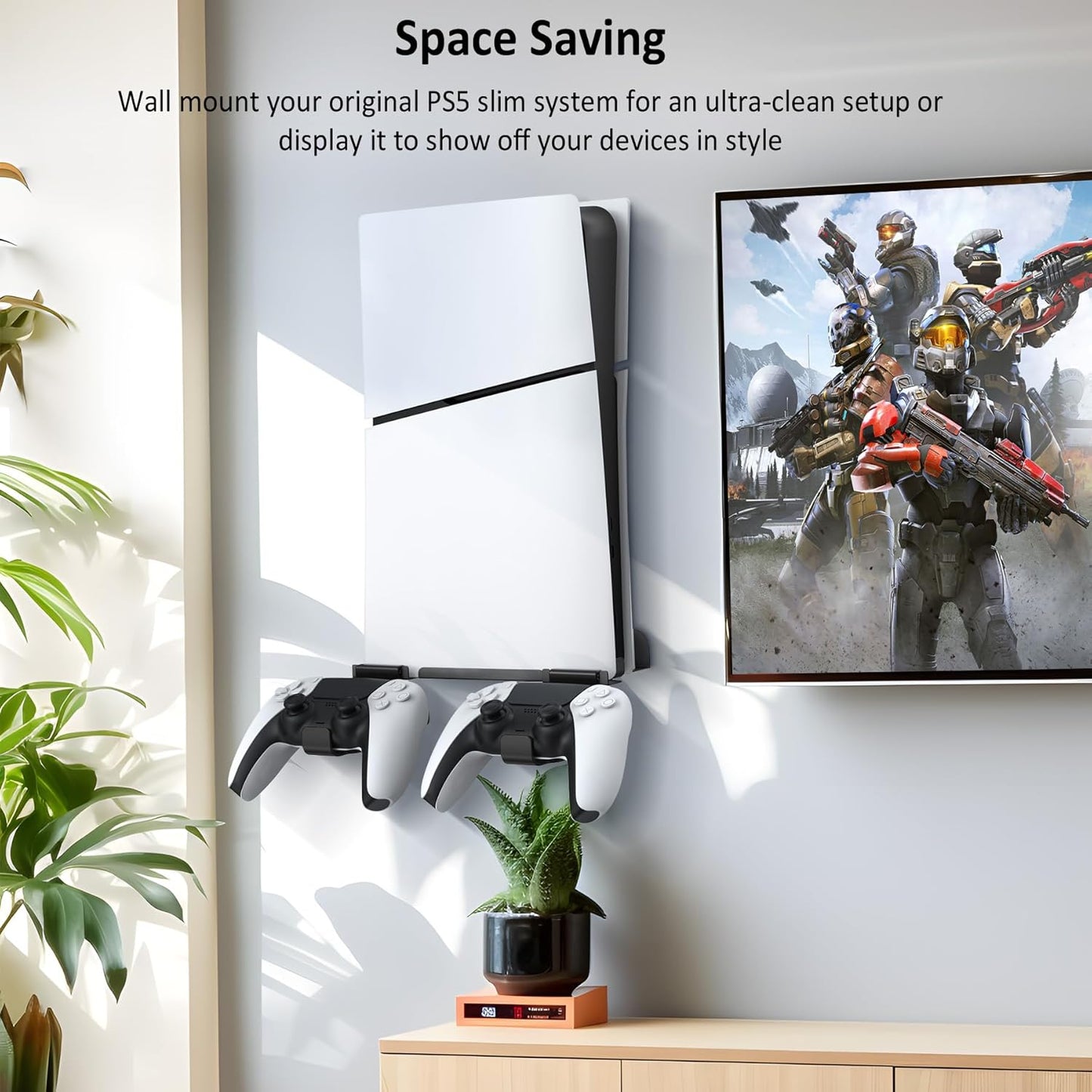 Wall Mount for 5 Slim Disc and Digital Edition, Wall Mount with 2 Removable Controller Holder, Upgraded Floating Wall Mount with Screw Fixing