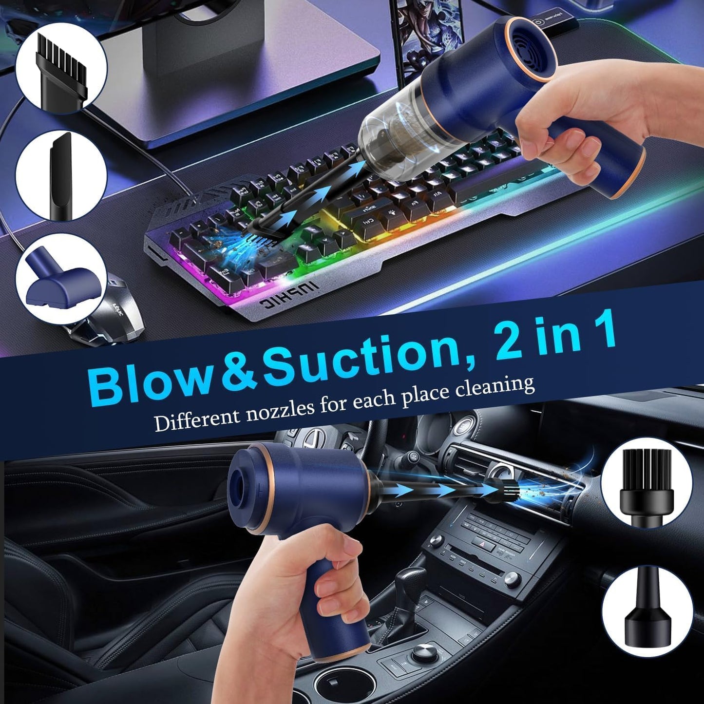Handheld Car Vacuum Cleaner, 9000Pa Vacuum Cleaner and Air Duster, 120W