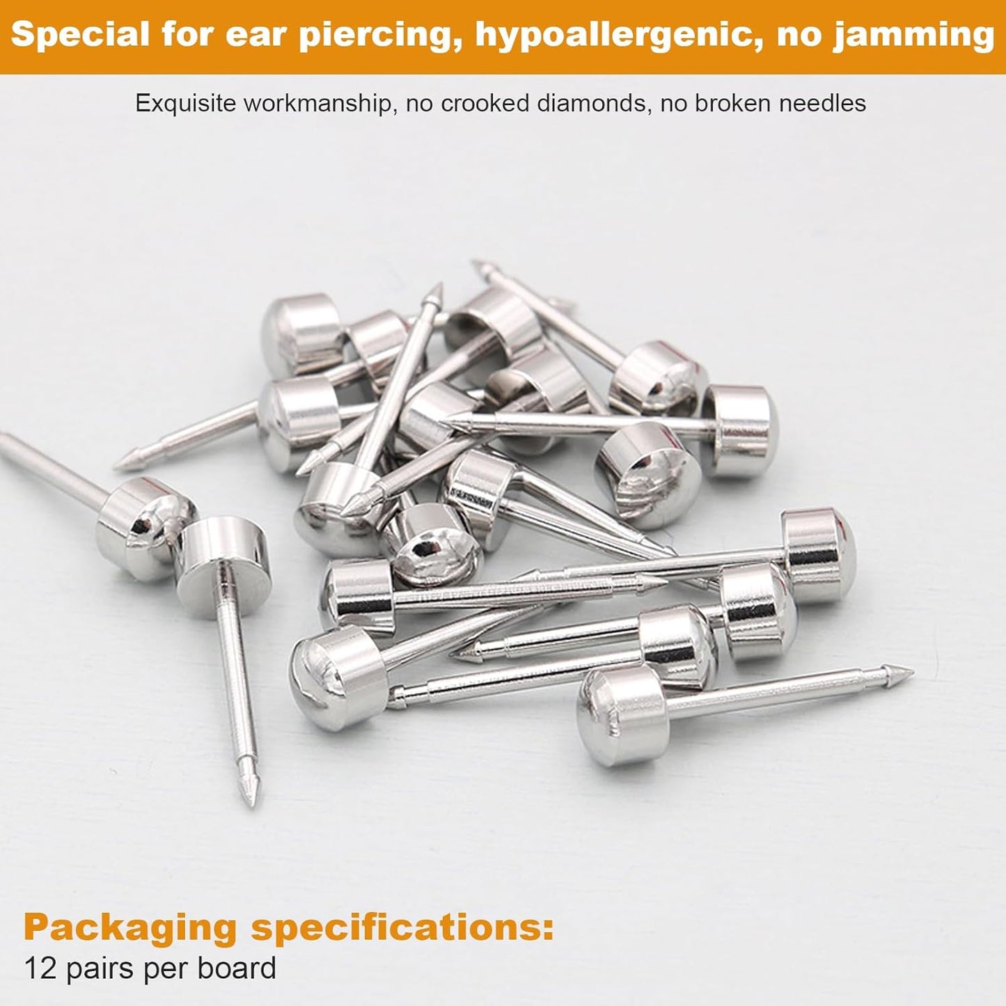12 Pairs Sterile Steel Ear Piercing Studs – Silver Screw Back Earrings for Gun or Pierced Ears