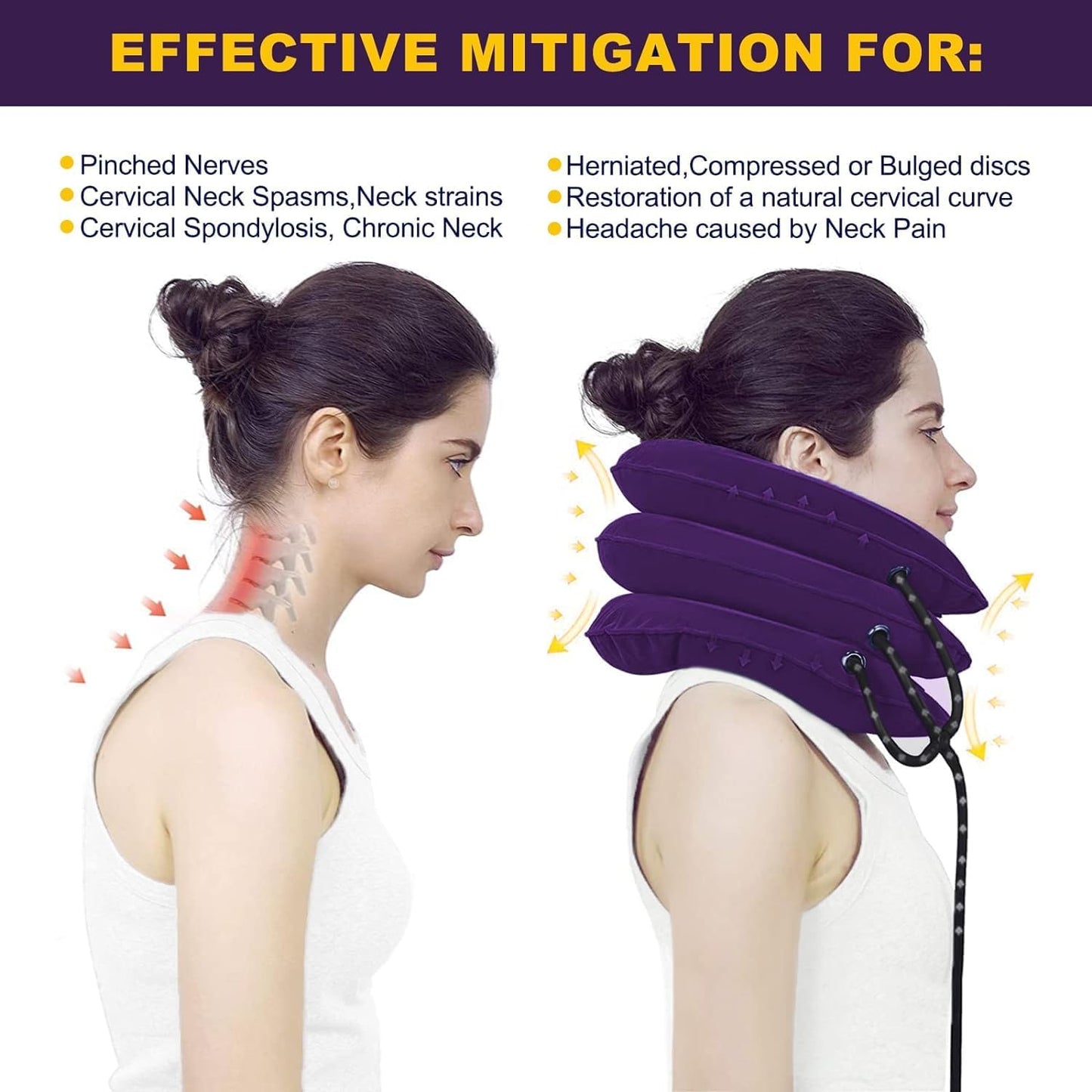 Cervical Traction Device for Neck Pain Relief, Adjustable Inflatable Neck Stretcher Neck Brace, Neck Traction Device for Use Neck Decompression and Neck Tension Relief (Purple)