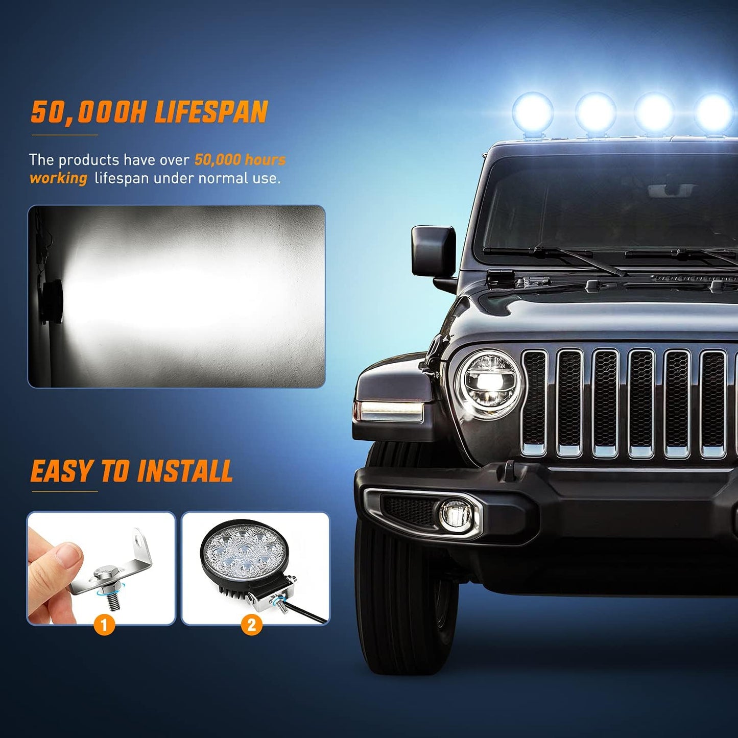 2x 4-Inch LED LIGHT PODS for Offroad fog 6k white lighting. Spot Flood Bright FB225